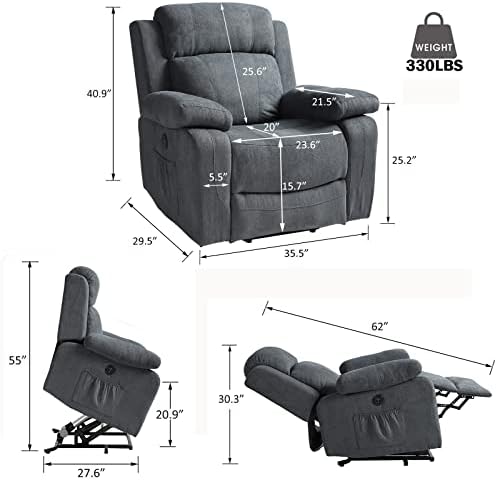 Power Lift Recliner Chairs for Elderly with Massage & Heating, Linen Fabric Sleeper Chair Sofa Recliners for Living Room,