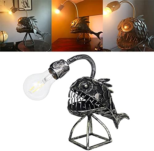 Rustic USB Angler Fish Lamp - Creative Lamp Shark Steampunk Style Table Lamp Ръчно изработени Уникални Lamp LED Light Retro Art Table Lamps for Home Office Bedroom