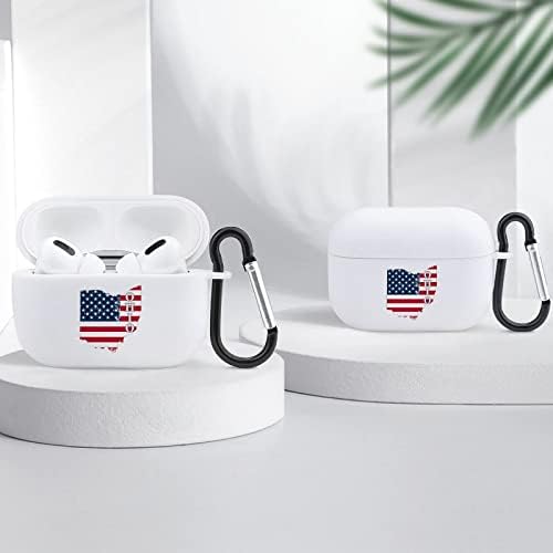 Щата Охайо Ретро Американски Флаг Bluetooth Калъф За слушалки, Калъф устойчив на удари Защитен кабел за зареждане Калъф с Брелком за AirPods Pro Бяло-Стил