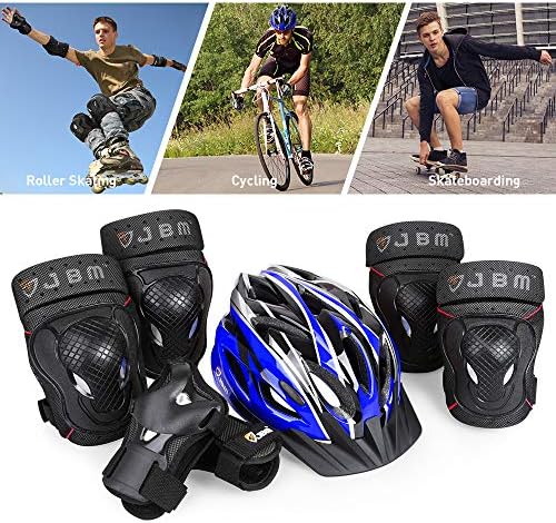 JBM 7 бр. Комплект Защитно облекло - Велосипеден Шлем за Възрастни Коленете и лактите подложки и Защита на Китката, Регулируема