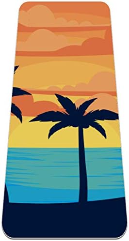 Unicey Sunset Beach Coconut Tree Silhouette килимче за Йога Дебели Нескользящие Постелки за Йога за Жени и момичета, Подложка