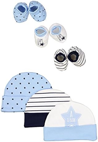 BornCare Caps hat and Bootie Set Бебе Bootie 3 Pack Baby caps 3 Pack Baby Booties Blue, 0 - 6 месеца
