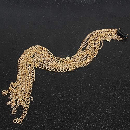 Wekicici Star Hair Chain Gold Hair Extension Пънк Tassel Hair Clips Festival Indian Prom Party Hair Accessories for Women and Girls(3ps)