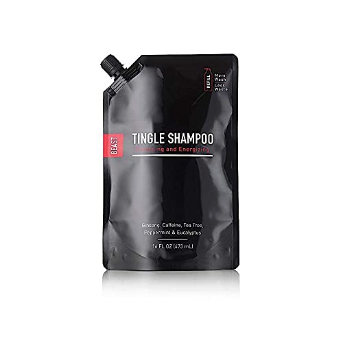 Beast Tingle Shampoo Зареждане Pouch, 16 мл - Почистващ и заряжающий енергия, женшен, кофеин, масло от чаено дърво, мента и евкалипт (16 унция)