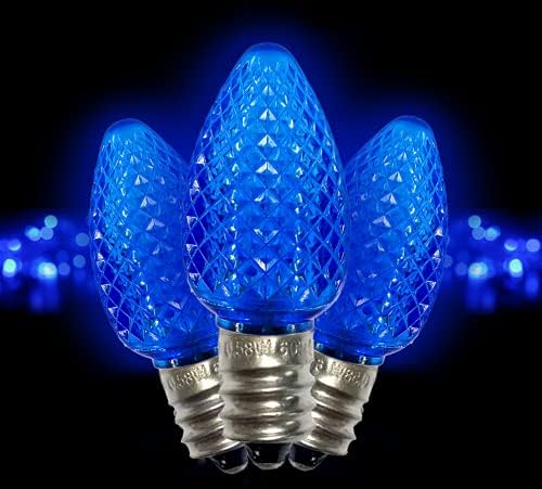 Led лампа DENKO Решения C7 (опаковка от 25 парчета), Сини Сменяеми Коледни електрически Крушки са Крайни Retrofit Свещ Shape Commercial Grade E12 Socket Roof Светлини Bulbs