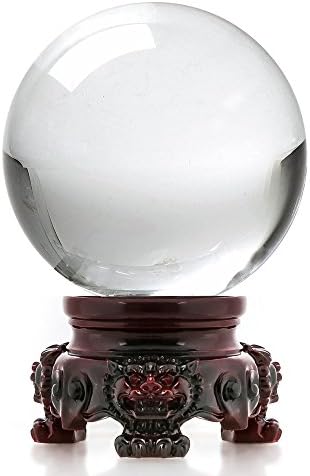 Amlong Crystal 3 инча (80 mm), Прозрачна Кристална топка със стойка от смола Лъв на Червено дърво и Подарък кутия за Декоративни