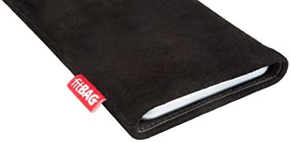 fitBAG Folk Black Custom Tailored Sleeve for Sony Xperia XZ1 Compact. Тънка замшевая кожена чанта с Вградена подплата от микрофибър за почистване на дисплея