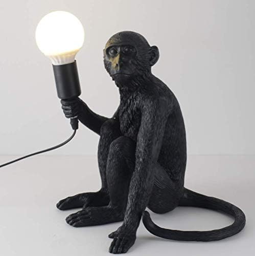 CHABEI Modern Table Light, Monkey Desk Lamp, Resin Sitting Monkey Lighting Fixture for Living Room, Bedroom, Офис, Колеж Dorm (Black)
