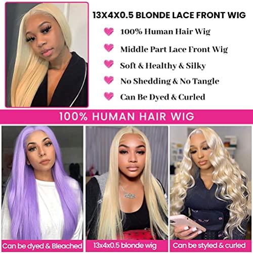 HD 613 Забавно Straight Lace Front Wigs Human Hair 13x4x0.5 T Part Забавно 613 Human Hair Wigs for Black Women 150% Density 613 Забавно Lace Front Wigs with Baby Hair (30inch, 613 blonde hair)