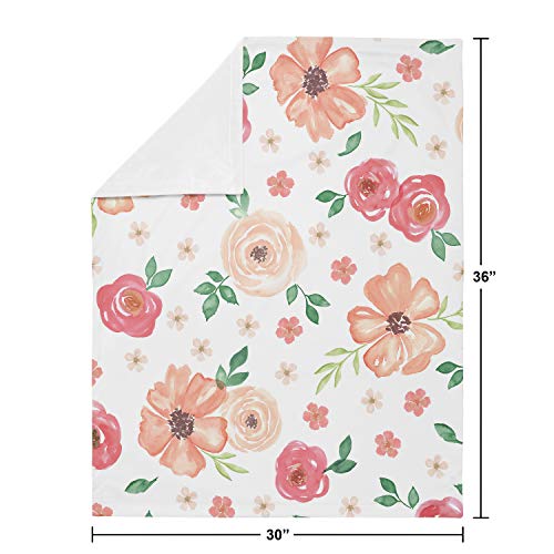 Sweet Jojo Designs Shabby Chic Pink Rose Flower Watercolor Floral Baby Girl Receiving Security Swaddle Blanket for Newborn or Toddler Nursery Car Seat Stroller Soft Minky - Праскова и Зелен