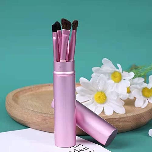 HUAGU Makeup Brush Sets with Case 5Pcs Lip Brush Eyeshadow Brushes Mini Portable Eye Makeup Brushes Kit for Travel Daily
