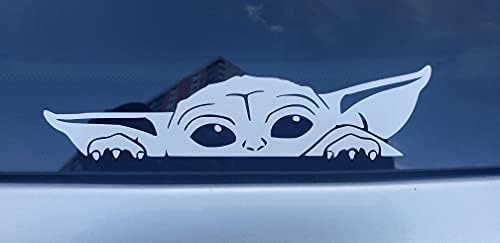 Baby On Board Peeking Baby Йода, Vinyl Бяла Стикер Стикер за превозни средства|товарни автомобили|Джипове|Ванове|Стени|на