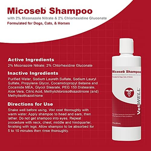 VetWELL Micoseb Medicated Shampoo for Dogs & Cats - Лечебен шампоан за кучета с миконазолом, хлорхексидин и алое за лечение на кожни инфекции
