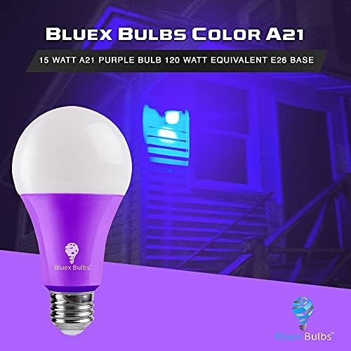 2 Pack BlueX LED А21 Purple Light Bulbs - 15W (еквивалент на 120Watt) - E26 Base Purple LED Purple Bulb, Party Decoration,