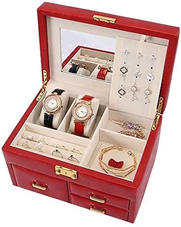 Джин-Siu Jewelry Organizer Boxes Подаръчни Кутии За Бижута от Кожа Velvet Ракла За Бижута с Огледало и Чекмедже Jewellery