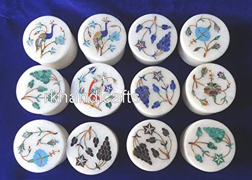 Комплект от 12 Броя Полускъпоценни Камъни, Вградени в Ковчег Pietra Dura Art Ring Box за Годежен Пръстен