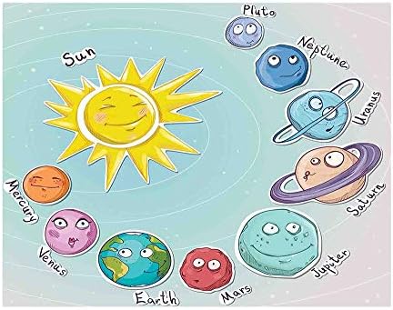 116x83 инч (и) Стенни Картини,Сладък Карикатура на Слънцето и Планетите в Слънчевата Система Забавно Небесна Диаграма