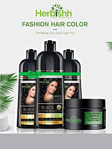 Herbishh Ultimate Hair Color Shampoo Kit (3pcs Hair Color Shampoo Боядисват +1 Арган Hair Mask) Лъскав и дълъг Цветен шампоан за коса за Мъже и за жени бързо и Лесно се използва-Combo4 (черен)