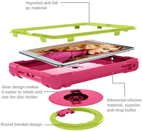 Tablet PC Case Kids Tablet Cover for New iPad 9.7 2018/iPad 5/6Pro,with Folding Handle Stand,Rotating Kickstand, Heavy