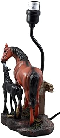 Ebros Gift Chestnut Horse Mare & Foal by Ranch Fence Настолна Настолна Лампа с Абажуром Home Decor 19Tall