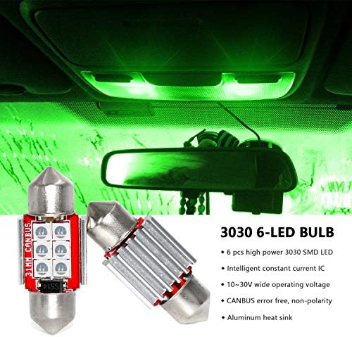Phinlion Super Bright DE3022 LED Green Bulb 3030 6-SMD Festoon 1.25 31mm DE3021 DE3175 LED Bulbs for Car Interior Map