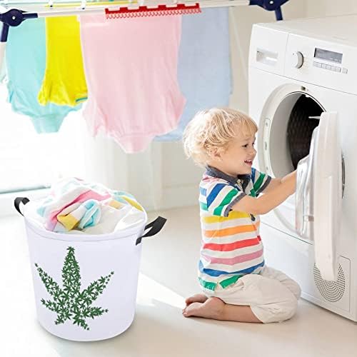 Кошница с пране на марихуана трева Freestanding Кръгла с Дръжки Сгъваема Кошница за Дрехи за дрехи Живееща в стаята и