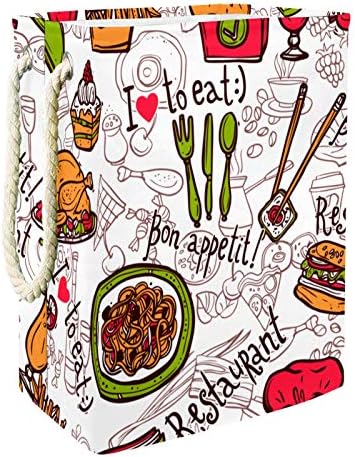 Doodle Скица на Хамбургер French Fries Pasta 19.3 Large Sized Waterproof Foldable Laundry Възпрепятстват Bucket with Handles for Storage Bin,Kids Room,Home Organizer,Nursery Storage,Baby Възпрепятстват