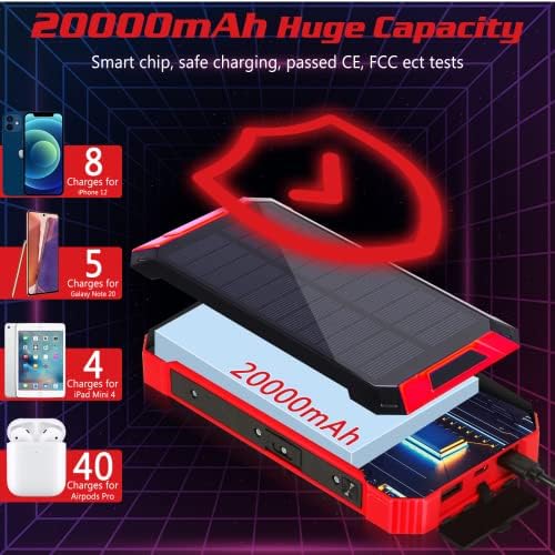 Слънчев Банка Хранене 20000 ма Вграден 4 Кабела Qi Безжично Зарядно Устройство за Huawei P40 с Led Фенерче Слънчев Преносим Външен Батерия IPX4 Водоустойчив 15 W 5v/3A C USB Порт 6 Изх