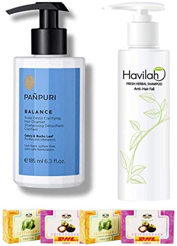 Набор от A34 Panpuri Scalp Detox Осветляющее Почистващо Средство за коса Havilah Herbal Shampoo 300ml Prevent Hair DHL