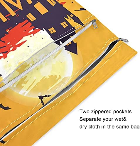 xigua Yellow Хелоуин Moon Прилеп Wet Dry Bag for Cloth Diaper, Swimsuit & Travel - Водоустойчив Мокри чанти - идеални за Мокри дрехи, тоалетни принадлежности, плаж, на 2 опаковки