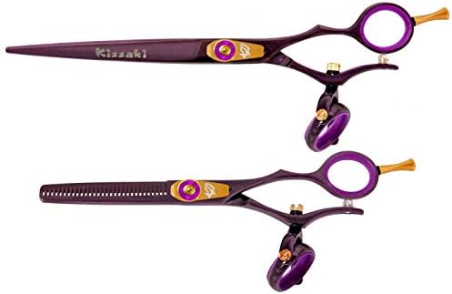 Ножици за коса Kissaki Gokatana 7.0 инча и Kanagawa 30 зъб Черна Череша P Титанов Двойни Въртящи Ножица За Подстригване на Коса и Филировочные Ножици Съответния Набор от Комбота