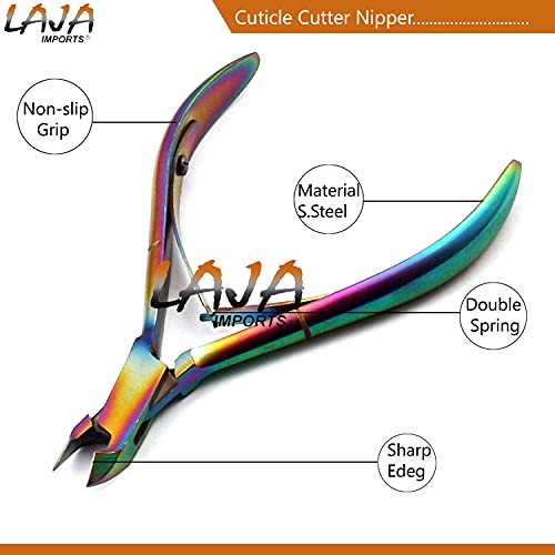 LAJA Внос 2Ps Set Cuticle Pusher and Cuticle Trimmer Кътър Nipper - Цветни Инструменти За дизайн на ноктите, Мултифункционален