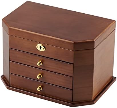 YKBTP Шестоъгълен Масивна дървена ковчег за съхранение на Бижута с Ключ Обеци, Колие с Голям капацитет Ретро Подарък кутия