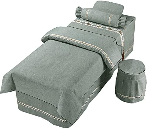 XH&XH 4-Piece Massage Bed Sheet Set Table Skirt Bed, Beauty Bedspread 4-Piece Cotton Set Linen and Solid Color Four Seasons Universal Ear Massage Physiotherapy Bedspread