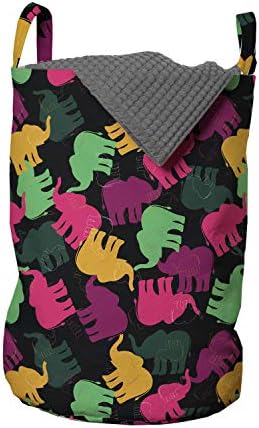 Ambesonne Animal Laundry Bag, Силует Цветни Животни от Саваната Зоопарк Бозайници Етническа Графика Събитие, Кошница с