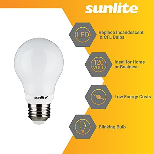 Sunlite 80204 LED A19 Светеща крушка 5 W (еквивалент на 40 Вата), 500 лумена, Средна база E26, Светеща функция светлини,