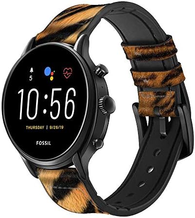CA0528 Tiger Stripes Graphic Printed Leather & Silicone Smart Watch Band Strap for Fossil Мъжки Генерал 5E 5 4 Sport,