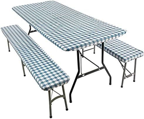 MOTY Fitted Picnic Table Cover Bench with Covers – Правоъгълна Туризъм Покривката за пикник с Чехлами за седалки – 270g Picnic Tablet Made of Waterproof PEVA and Polyester Fits 72 Tables