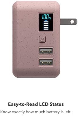 Halo Portable Phone Charger Power Cube 10,000 mAh - Иновативно зарядно за кола Power Bank с две USB-съвместими честота порта, вградени честота адаптери - Pink Blush (801107080)