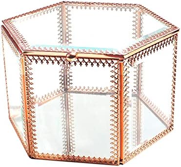 Стари Стъклени Бижута Са Финансирани Скоростна Шестоъгълник Прозрачно Розово Злато Стъкло Пръстен Кутия За Големи Сватбени