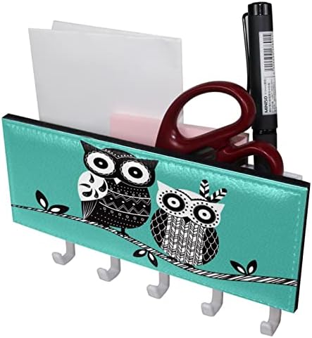 Сладко Owls Key and Mail Holder for Walls - Закачалка за Ключове с Пощенски Организатора и 5 Куки, Залепваща Стойка за Дома, Антре, Входната врата, Офис, Кухня
