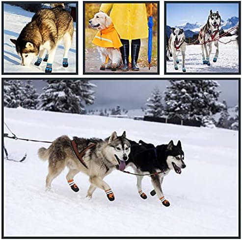 AOFITEE Dog Boots Водоустойчив Обувки за по-големи кучета, Отразяващи Дъждовни Снегоходки За Домашни Любимци с трайно не-хлъзгава подметка и топла Руното Облицовка, Уличн?