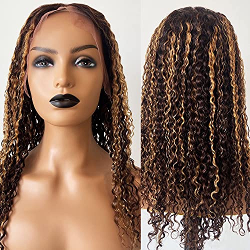 Ombre Brown Къдрава Brasil Реми Human Hair HD Transparent 13×4 Lace Front Wigs 4/27 Balayage Забавно Highlightes Colored