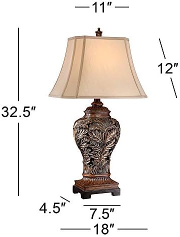 Листа Традиционен Стил Настолна Лампа 32,5 Висок Бронз Кафяв Кърлинг Листа Тен Правоъгълна Лампа Декор за Хола Спалня