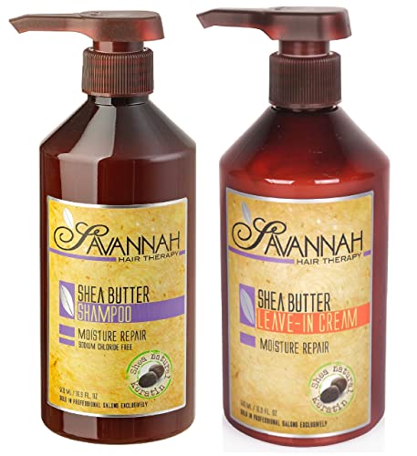 Savannah Therapy Hair Пакет: Суров шампоан с масло от шеа 16,9 унция (500 мл) + Незаличими крем 16,9 унция (500 мл), за
