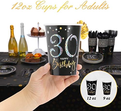 Decorlife 30th Birthday and Plates Napkins Set Serves 24, 30 Birthday Party Supplies for Men / Women, 12oz Чаши, Ножове,