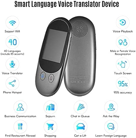 FENXIXI Smart Voice Translator Device 40 Languages 2.4-Инчов сензорен екран Rechargeable F1A with Camera (Цвят : бял)