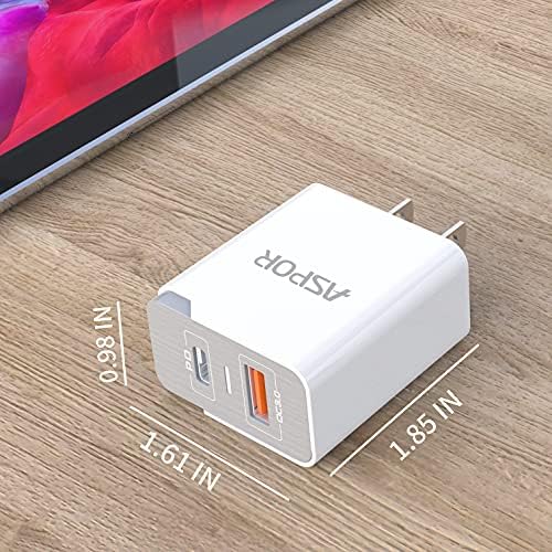 20W Dual Ports Charger with Type C QC 3.0 and Indicator Light, Super Fast Portable Cell Phone Wall Charger, ASPOR USB