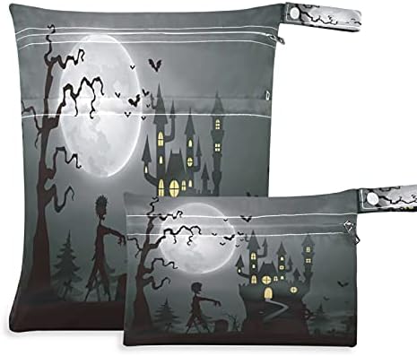 xigua Haunted House Halloween Wet Dry Bag for Cloth Diaper, Swimsuit & Travel - Водоустойчив Мокри чанти - идеални за