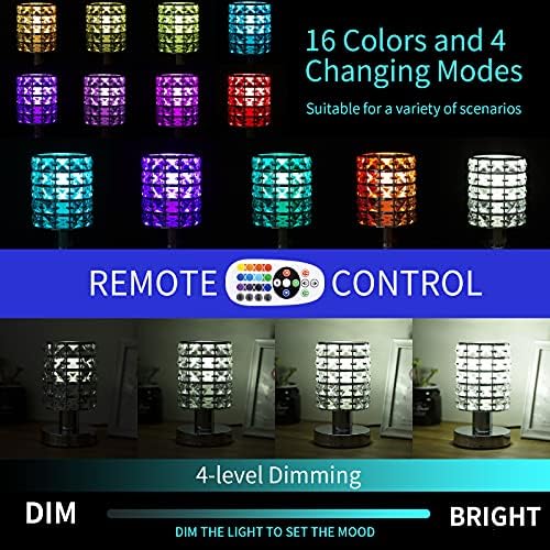 Кристален Настолна Настолна Лампа с Дистанционно Управление 16 Цвята Промяна и 4 Ниво на яркост Елегантен RGB LED малка